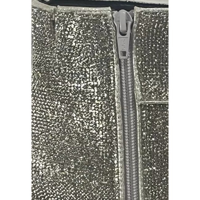 Rhinestone-Embellished Silver Pointed-Toe Ankle Boots With Block Heel & Side Zipper Closure size 6