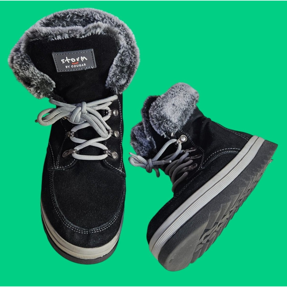 Storm By Cougar Womens Waterproof Suede Boots With Faux Fur Collar & Slip-Resistant Outsole Size 8