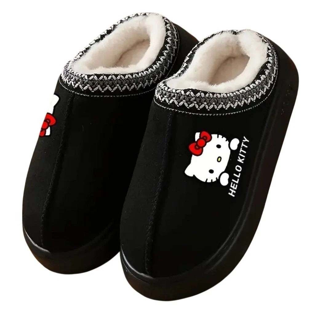 Hello Kitty Black Cozy Indoor Slippers With Fleece Lining For Women Size 40-41