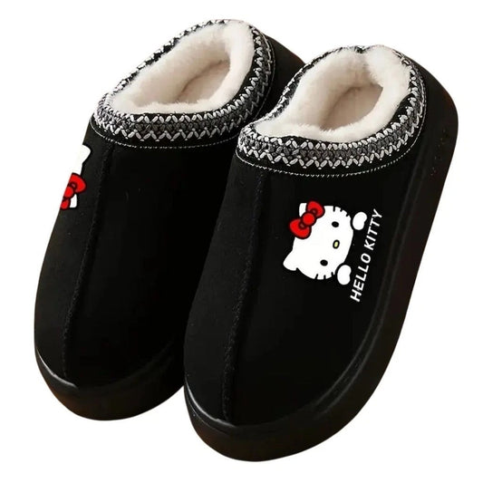 Hello Kitty Black Cozy Indoor Slippers With Fleece Lining For Women Size 40-41