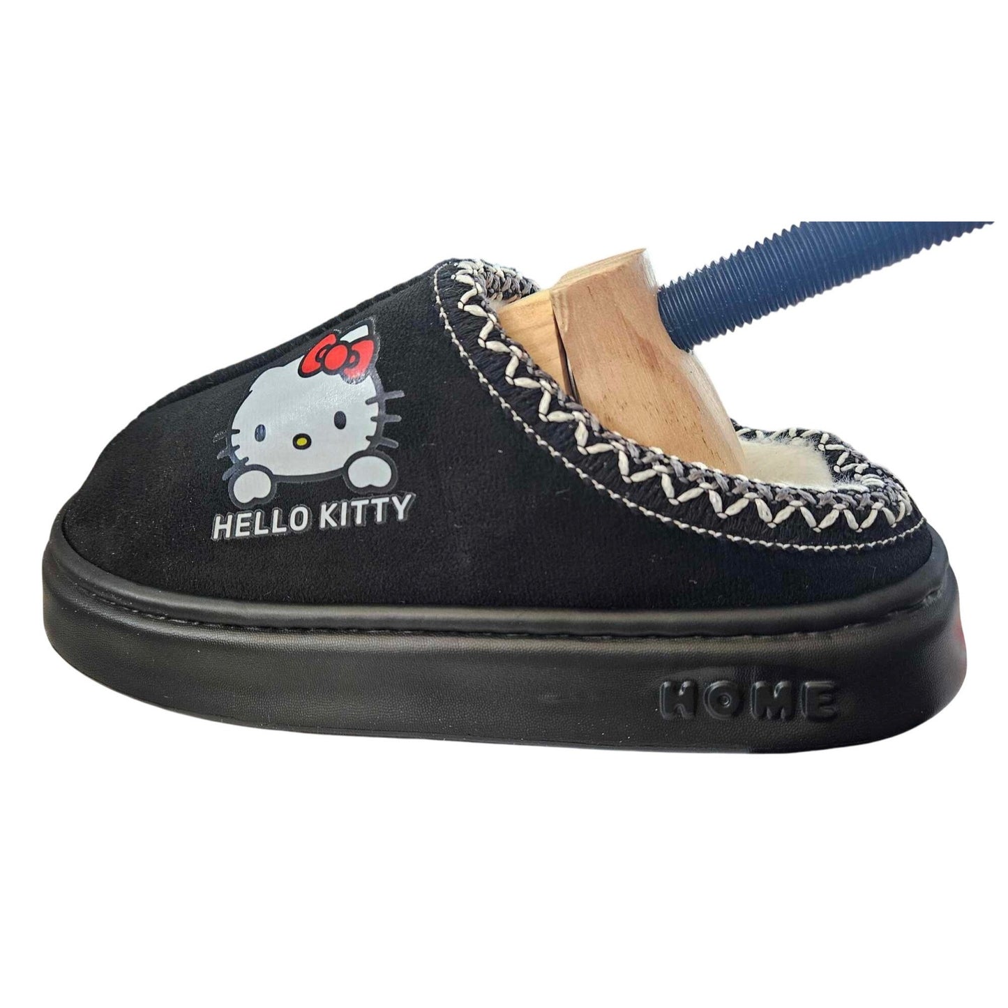 Hello Kitty Black Cozy Indoor Slippers With Fleece Lining For Women Size 40-41