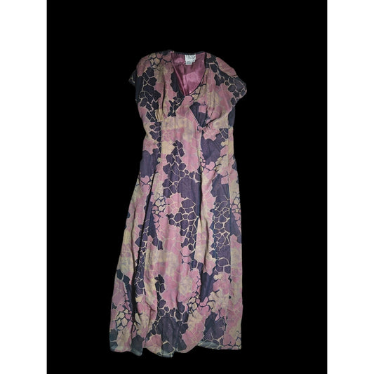 Vintage Floral Midi Dress With Abstract Pattern & V-Neckline