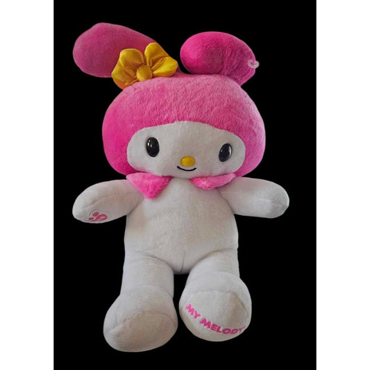 Build-A-Bear My Melody Plush Doll With Pink & White Fur Yellow Bow & Paw Print Details - Sanrio Collectible