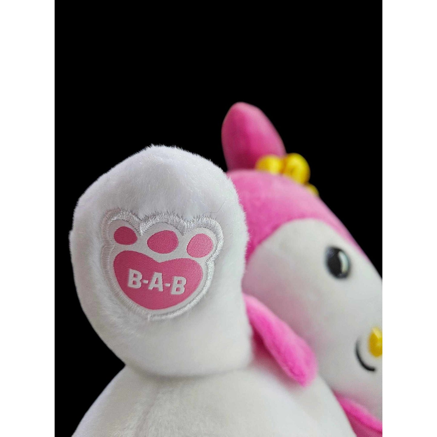 Build-A-Bear My Melody Plush Doll With Pink & White Fur Yellow Bow & Paw Print Details - Sanrio Collectible