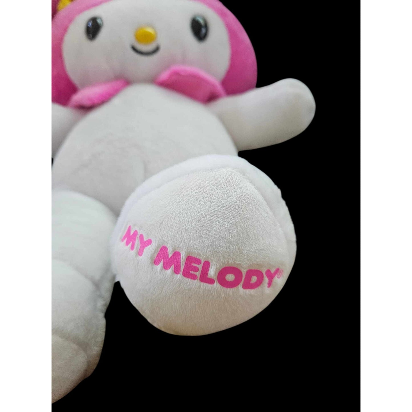 Build-A-Bear My Melody Plush Doll With Pink & White Fur Yellow Bow & Paw Print Details - Sanrio Collectible