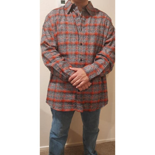 Calvin Klein Men's Red & Gray Plaid Button-Up Shirt, Long Sleeve, Casual Style. New with Tags.