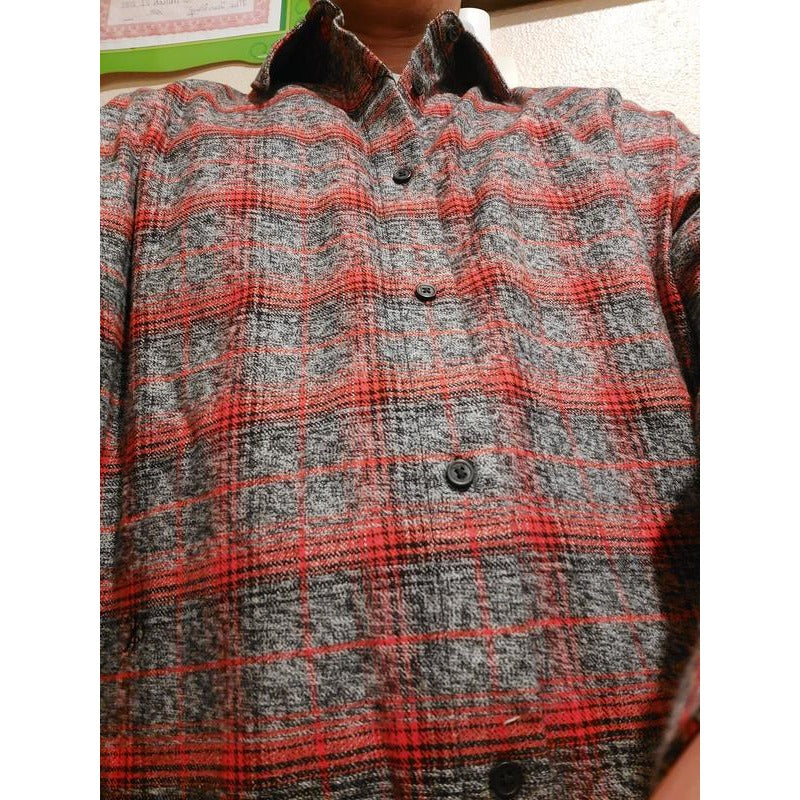 Calvin Klein Men's Red & Gray Plaid Button-Up Shirt, Long Sleeve, Casual Style. New with Tags.