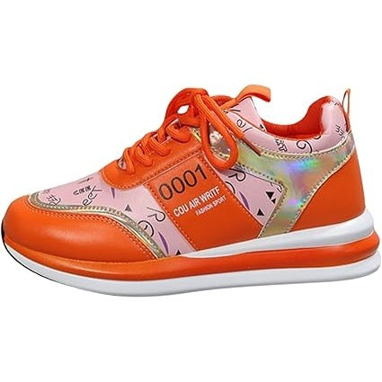 Colorful Lightweight Casual Sneakers With Quirky Print & Orange Accents