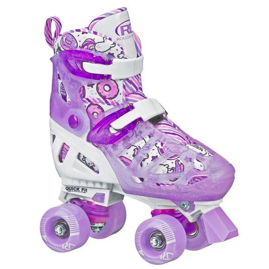 Roller Derby Adjustable Quad Skates For Kids Size 12-2 Purple/White Glitter Design Quick Fit System