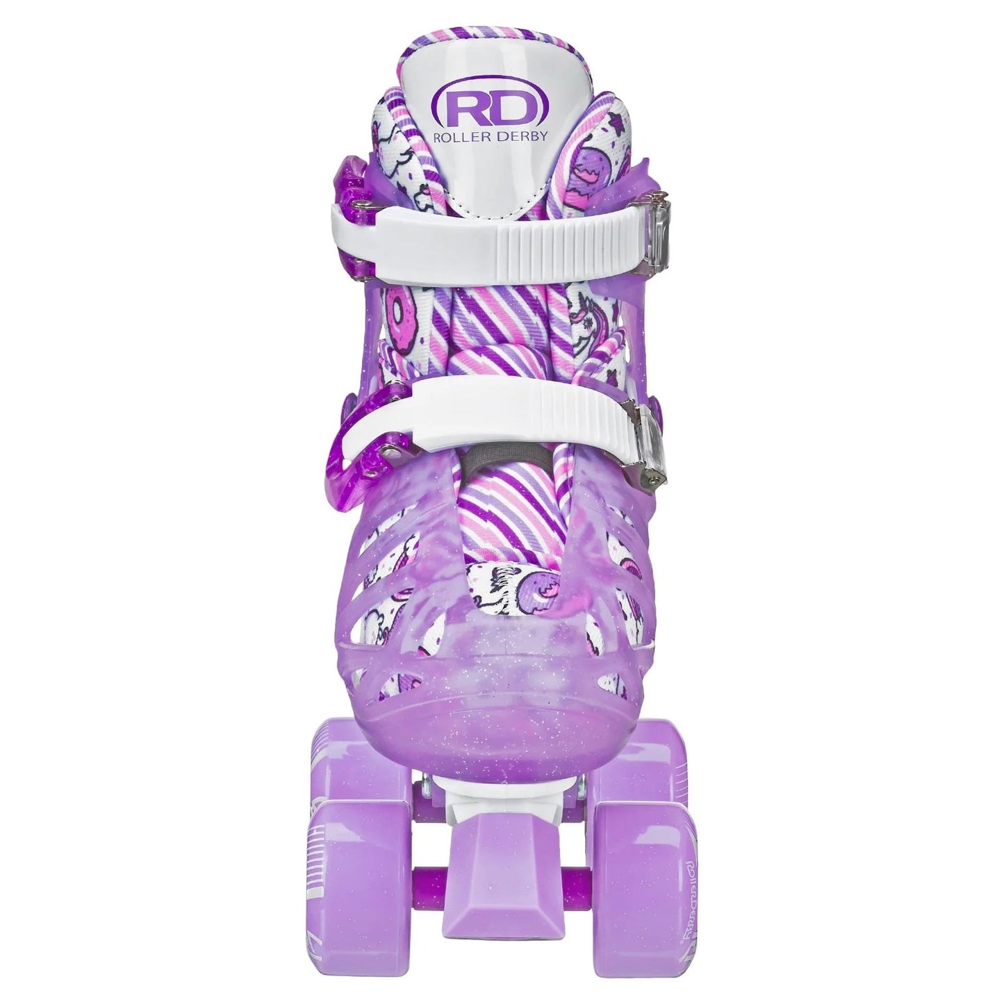 Roller Derby Adjustable Quad Skates For Kids Size 12-2 Purple/White Glitter Design Quick Fit System