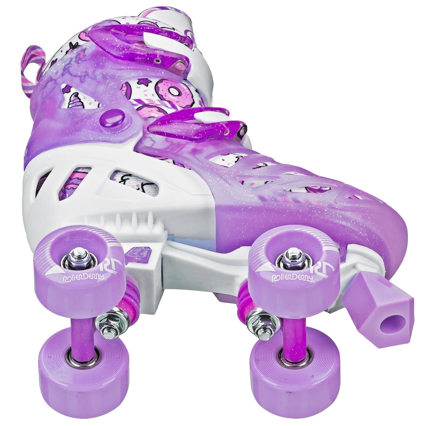 Roller Derby Adjustable Quad Skates For Kids Size 12-2 Purple/White Glitter Design Quick Fit System